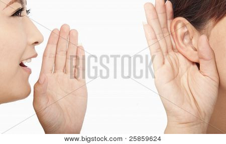 Picture or Photo of Women talking and listening to gossip isolated on white