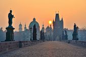 foto of bridge  - sunrise over Prague  - JPG 