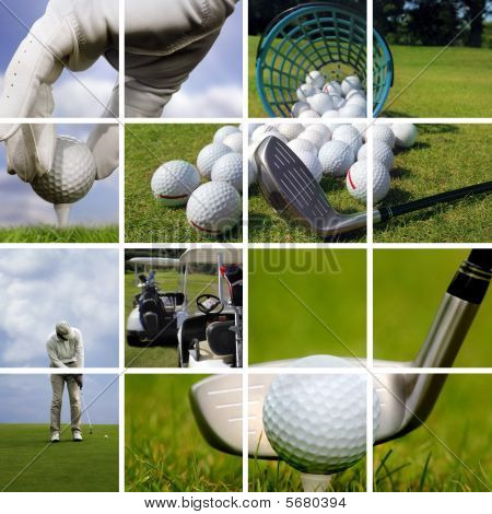 Picture or Photo of A collage of Golf images showing detail shots on the golf field
