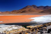 foto of contrast  - Amazing contrast of colors in red lake of Bolivia highlands
 - JPG 