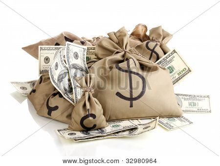 Picture or Photo of Bags with money isolated on white