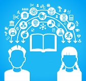 stock photo of education  - child heads with symbols - JPG 