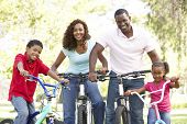 image of family  - Young Family Riding Bikes In Park - JPG 