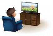 pic of illustration  - Illustration of a young boy watching a television on a white background - JPG 