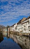 stock photo of france  - Historic houses on quay of Ill river at Small France area in Strasbourg city  - JPG 