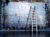stock photo of simplicity  - Dirty grunge wall with wooden ladder - JPG 
