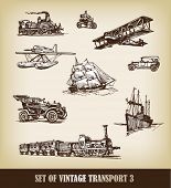 pic of transportation  - Vector set of vintage transport - JPG 