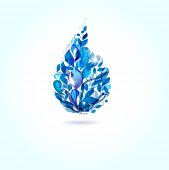 stock photo of water  - Blue water drop from drops and leaves - JPG 