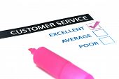 stock photo of tickbox  - Excellent customer services tick box survey with pink highlighter - JPG 