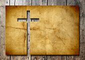 pic of religion  - High resolution christian cross cut in an old grungy or vintage paper - JPG 
